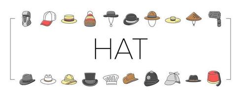 sombrero, gorra, cabeza, hombre, seguridad, moda, iconos, conjunto, vector