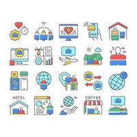 Digital Nomad Worker Collection Icons Set Vector