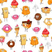 Cartoon desserts characters seamless pattern vector