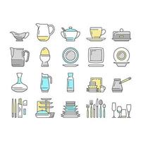 Tableware For Banquet Or Dinner Icons Set Vector