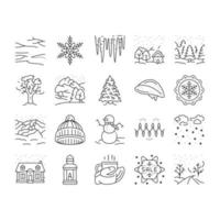 winter snow season nature icons set vector