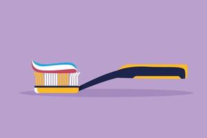 Cartoon flat style drawing toothbrush with toothpaste. Dental care equipment at home. Brushing teeth tools. Teeth health care or medical concept. Oral care center. Graphic design vector illustration
