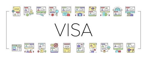 Visa For Traveling Collection Icons Set Vector