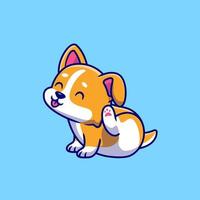 Cute Corgi Scratching Ear Cartoon Vector Icon Illustration. Animal Nature Icon Concept Isolated Premium Vector. Flat Cartoon Style