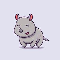 Cute Rhino Smiling Cartoon Vector Icon Illustration. Animal Nature Icon Concept Isolated Premium Vector. Flat Cartoon Style