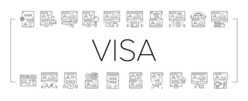 Visa For Traveling Collection Icons Set Vector