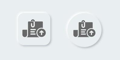 Upload solid icon in neomorphic design style. Cloud file signs vector illustration.