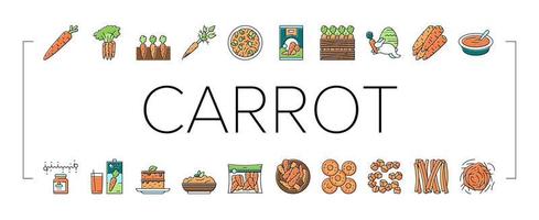 Carrot Vitamin Juicy Vegetable Icons Set Vector