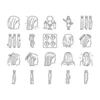 Hair Extension Salon Procedure Icons Set Vector