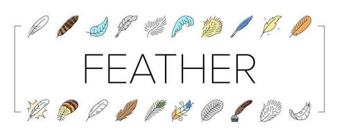 feather bird soft quil fluffy icons set vector