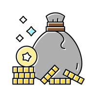 coin bag award for win video game level color icon vector illustration