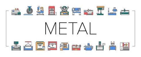 conjunto de iconos de colección de máquinas de trabajo de metal vector
