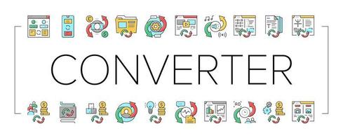 Converter Application Collection Icons Set Vector