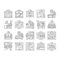 room interior design home modern icons set vector