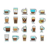 Coffee Types Energy Morning Drink Icons Set Vector