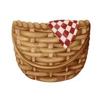 Wicker basket with a towel, vector illustration, isolated background, cartoon, rustic style