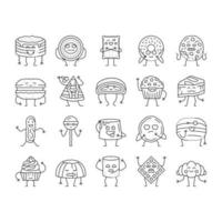 dessert character food cake icons set vector