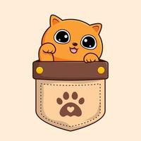 gato naranja en el bolsillo dibujos animados kawaii agitando las patas de la mano - vector de gato gatito naranja