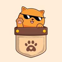 Orange Cat in Pocket Cartoon Cool with Sunglasses - Orange Kitty Cat Vector