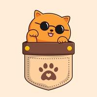 Orange Cat in Pocket Cartoon Cool with Circle Glasses - Orange Kitty Cat Vector