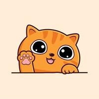 Striped Orange Cat Cartoon Kawaii - Cute Tabby Cat Waving Hand Pawns Vector