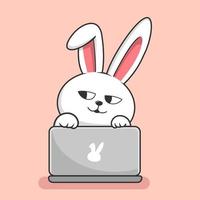 Cute Rabbit Playing Laptop Cartoon - Bunny Hide Behind Laptop vector