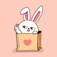 Rabbit in Shopping Bag - Cute Bunny in Paper Bag Love Finger vector