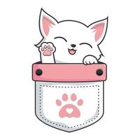 White Cat in Pocket - Cute White Pussy Cat in Pouch - waving paws vector