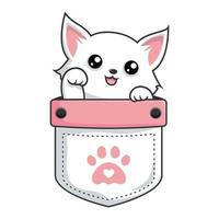 White Cat in Pocket - Cute White Pussy Cat in Pouch - waving hand vector