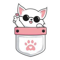 White Cat in Pocket - Cute White Pussy Cat in Pouch with Love Finger vector