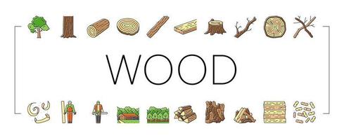 wood timber tree wooden material icons set vector