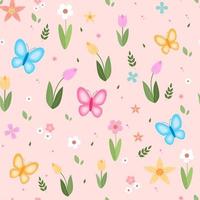 Spring flower pattern tulips cherry blossom and butterflies vector