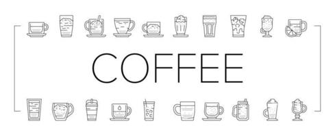 Coffee Types Energy Morning Drink Icons Set Vector