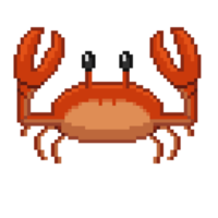 An 8 bit retro styled pixel art illustration of a red pinching crab. png