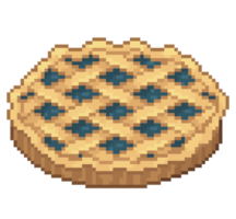 An 8 bit retro styled pixel art illustration of a blueberry pie. png