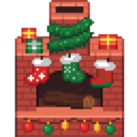 An 8 bit retro styled pixel art illustration of a Christmas furnace. png