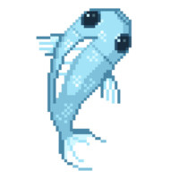 An 8 bit retro styled pixel art illustration of a blue fish. png
