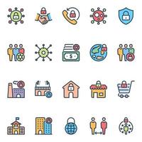 Filled color outline icons for lockdown. vector