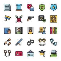 Filled color outline icons for law and justice vector