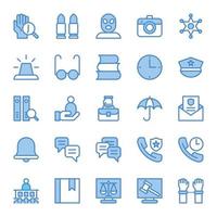 Filled blue outline icons for law and justice vector