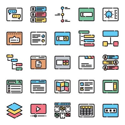 Filled color outline icons for layout.