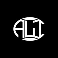 diseño de logotipo de círculo de monograma abstracto ali sobre fondo negro. logotipo de letra de iniciales creativas únicas de ali. vector