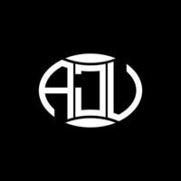 AJU abstract monogram circle logo design on black background. AJU Unique creative initials letter logo. vector