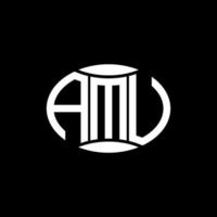 AMU abstract monogram circle logo design on black background. AMU Unique creative initials letter logo. vector