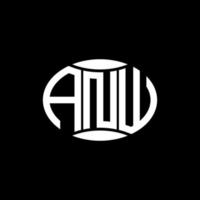 anw diseño de logotipo de círculo de monograma abstracto sobre fondo negro. anw logotipo de letra de iniciales creativas únicas. vector