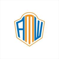 amw diseño de logotipo de escudo de monograma abstracto sobre fondo blanco. logotipo de la letra de las iniciales creativas de amw. vector