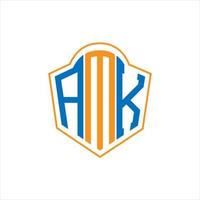 Diseño de logotipo de escudo de monograma abstracto amk sobre fondo blanco. logotipo de la letra de las iniciales creativas de amk. vector