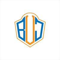 BUJ abstract monogram shield logo design on white background. BUJ creative initials letter logo. vector