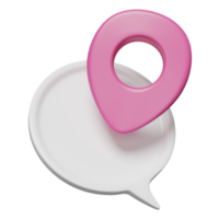 3D chat bubbles icons with pin isolated. seo, minimal social media messages, location pin marker concept, 3d render illustration png