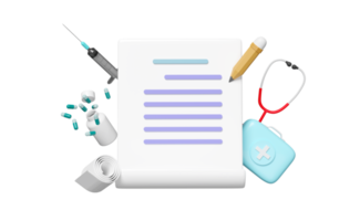 3d checklist with blue first aid kit close icon isolated. 3d render illustration png